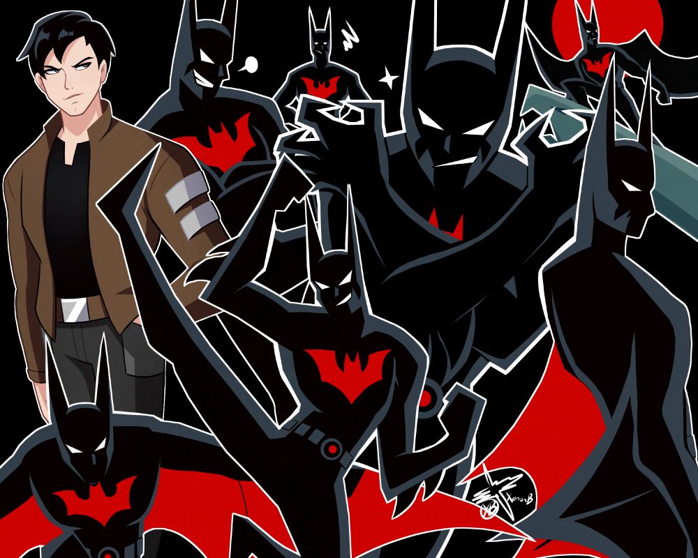 Fan art of Terry McGinnis as Batman from Batman Beyond in different poses.