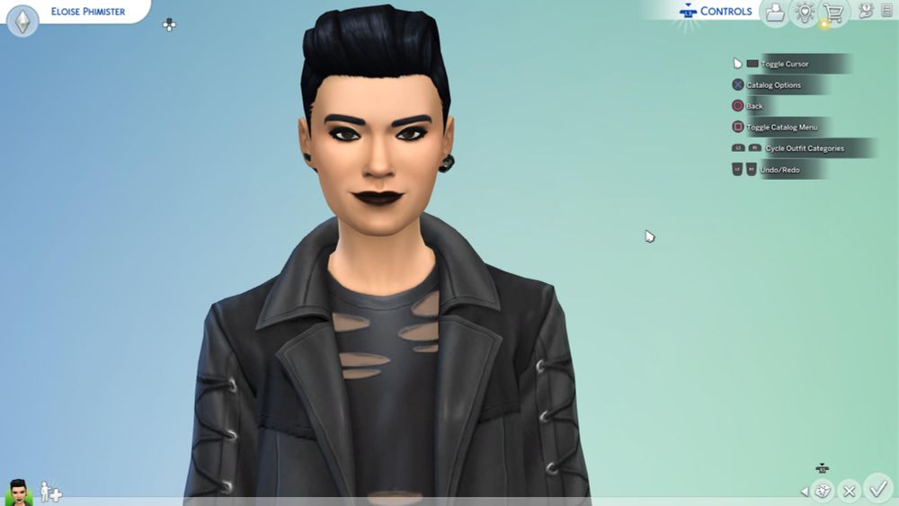 A sims 4 depiction of the character negasonic teenage warhead, in a trenchcoat, black ripped shirt, and dark makeup