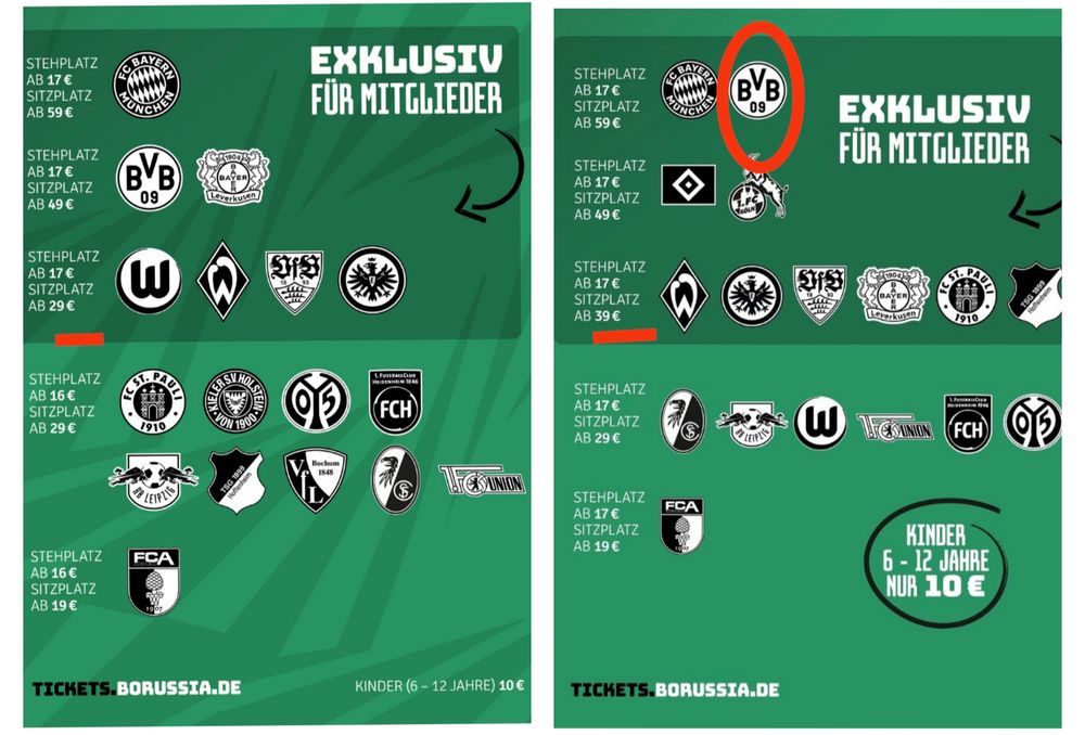 Preisübersichten für Tageskarten im Borussia-Park 2024-2026.