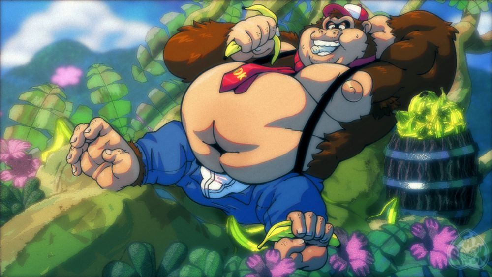 donkey kong eating bananas on a tree 