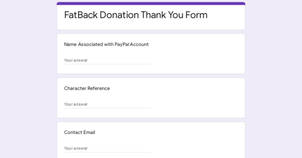 FatBack Donation Thank You Form