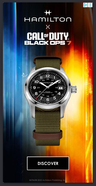 an ad for a watch with the text "Hamilton x Call of Duty Black Ops 7"