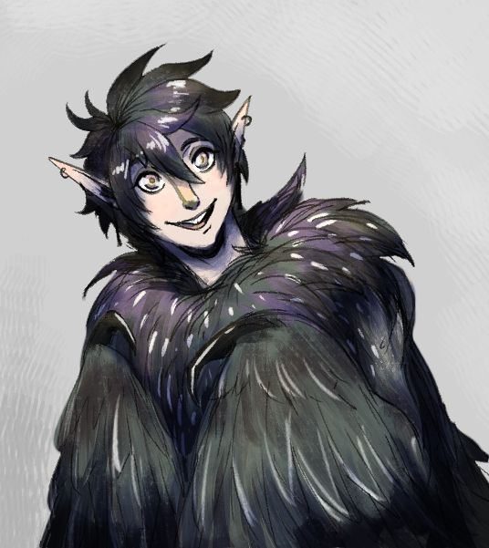 A drawing of a male harpy based on a European Starling