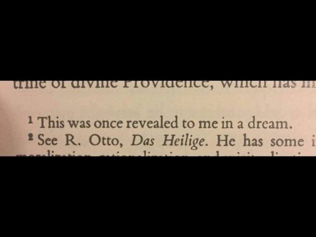 Snippet of a printed page with a footnote citation, reading "1. This was once revealed to me in a dream."