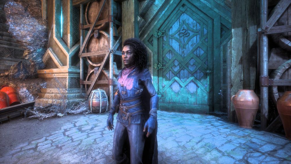 Teia Cantori standing outside a bar in Minrathous.