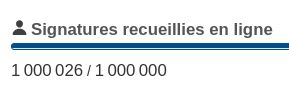 Capture d'écran du site de l'initiative citoyenne européenne

Signatures recueillies en ligne : 1 000 026 / 100 000
