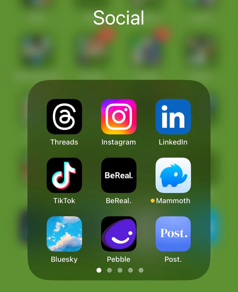Screenshot of an iOS app folder containing nine social media apps.