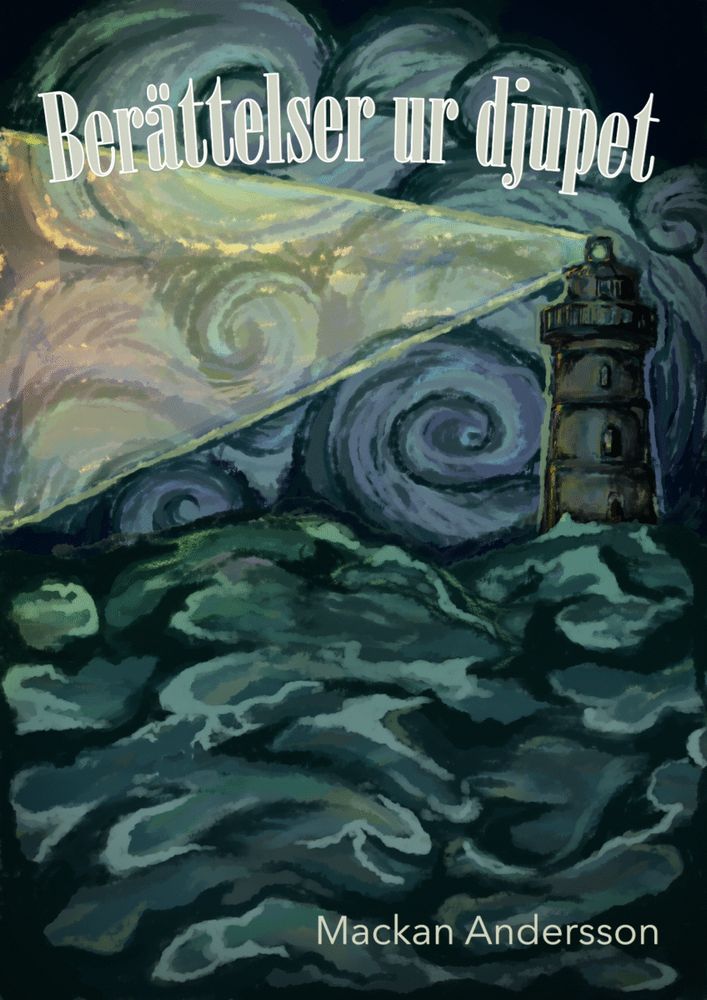 Framsidan på boken med Klara Heinanders fantastiska bild. En gammaldags fyr lyser över ett stormigt hav. 