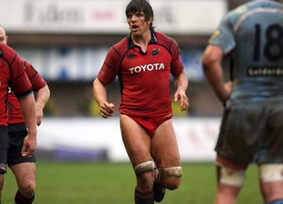 Donncha O’Callaghan, rugby player for Munster, in red underwear and red Munster rugby shirt