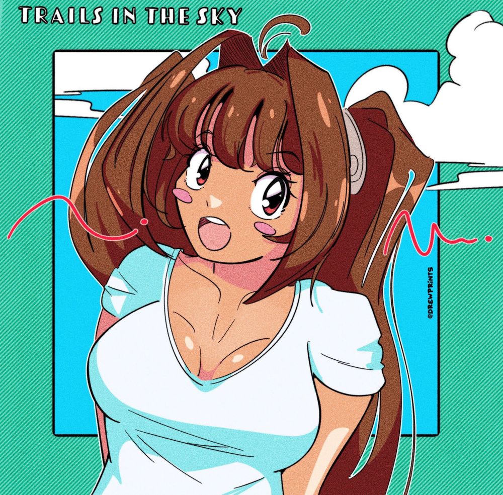Digital drawing of Estelle bright from trails in the sky
