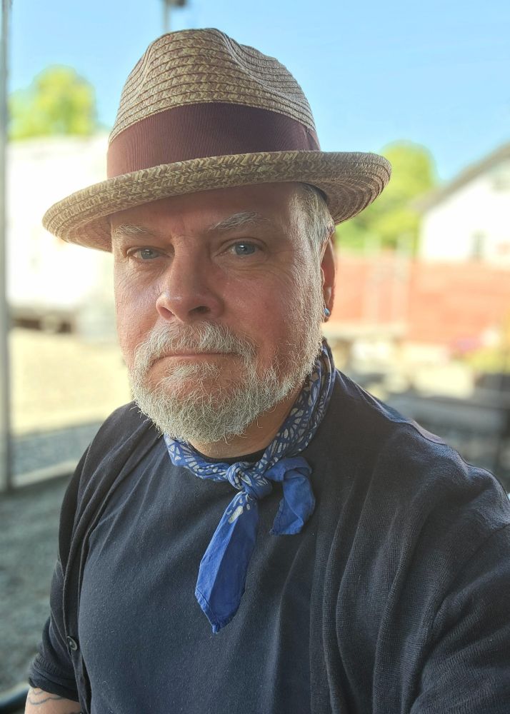 Selfie of me in straw hat and neckerchief