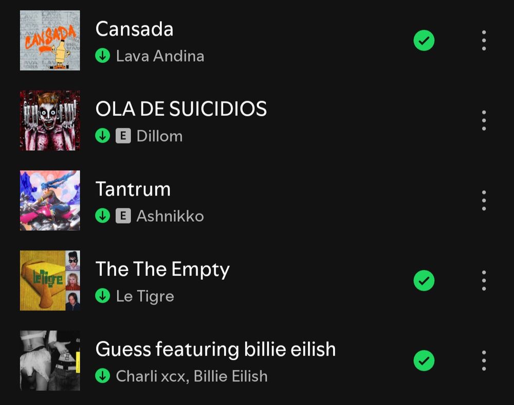 My top 5 songs: Cansada - Ola de suicidios - Tantrum - The The Empty - Guess ft. Billie Eilish