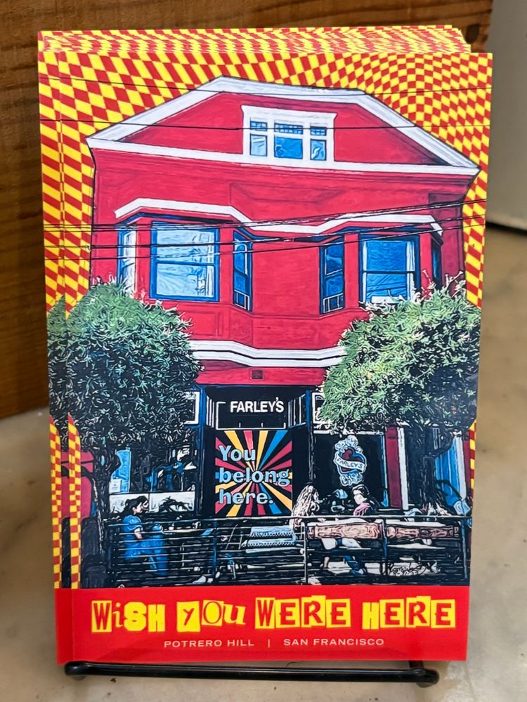 Drawing of Farley’s on a postcard with “Wish you were here” on the bottom