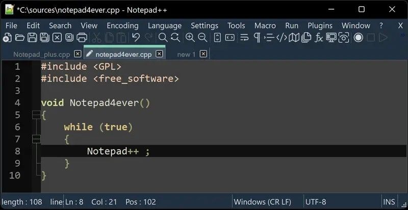 A screenshot of the Windows text editing standby, 'Notepad++'
