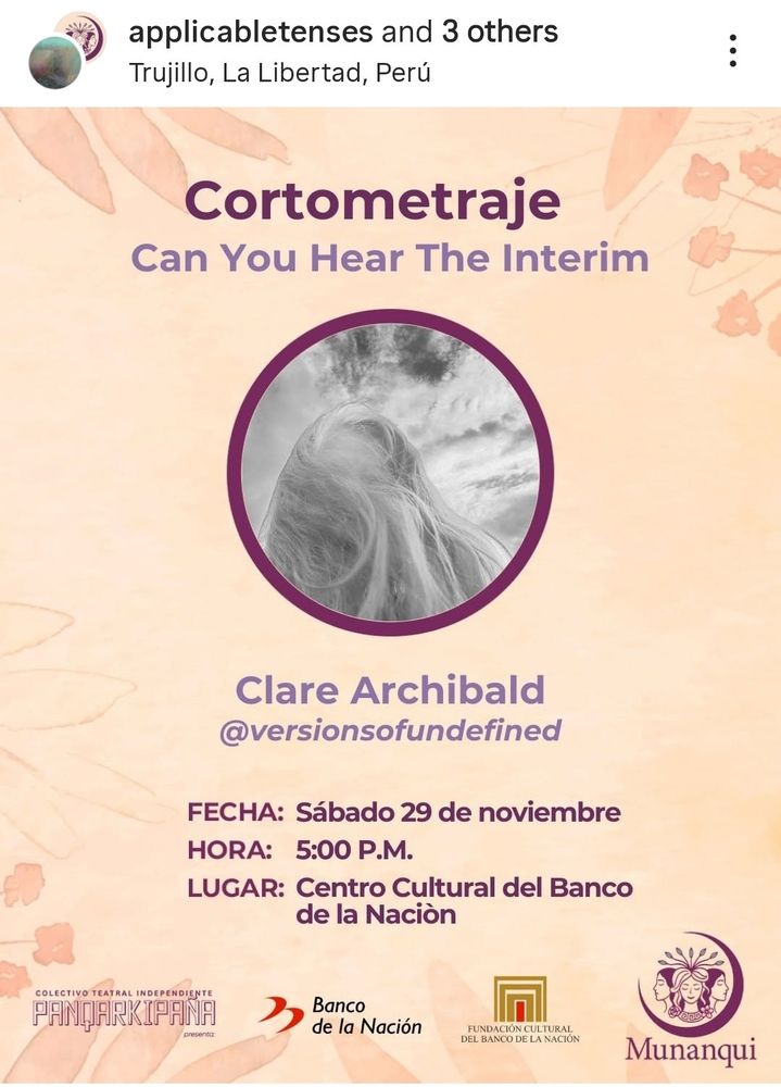 A black and white picture of me in a purple circle on a peach background of a poster advertising a film screening