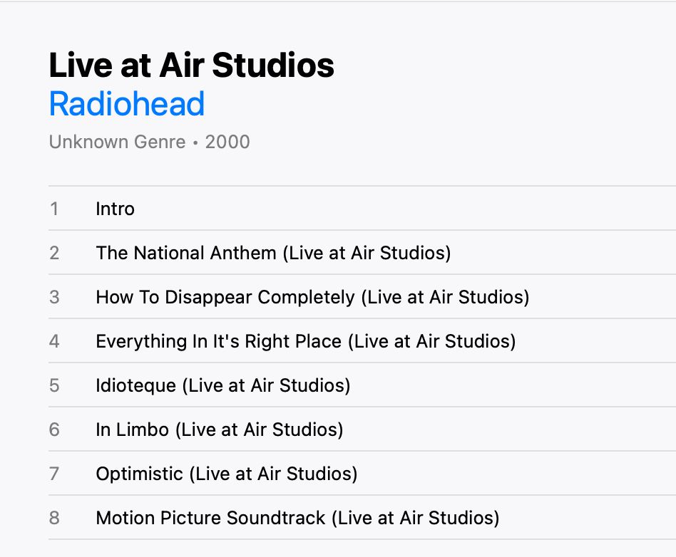 Radiohead live at air studios tacklist
