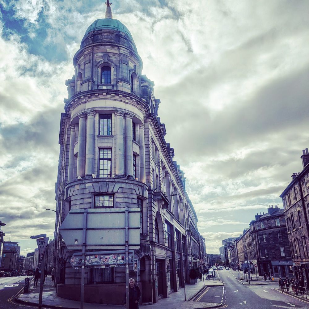 External view of Doubletree Edinburgh City centre with a facade that bears a resemblance to the marble bank building in Harry Potter world.