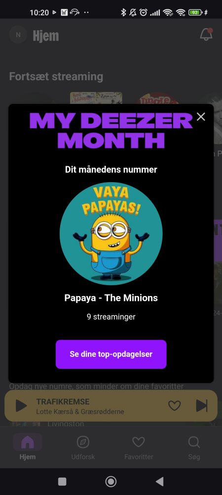 A screenshhot showing papaya as the most listened to song in November 