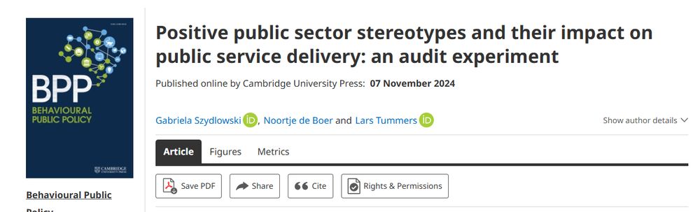 Positive public sector stereotypes and their impact on public service delivery: an audit experiment