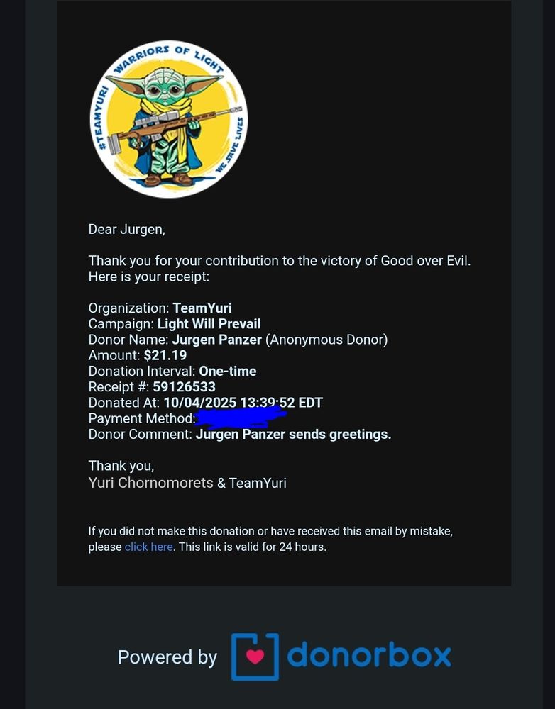 #TeamYuri donation proof screen shot