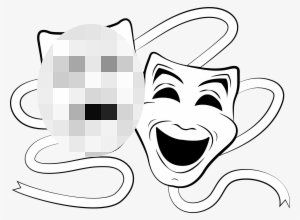 Illustration of the comedy and tragedy masks, with the crying one blurred out 