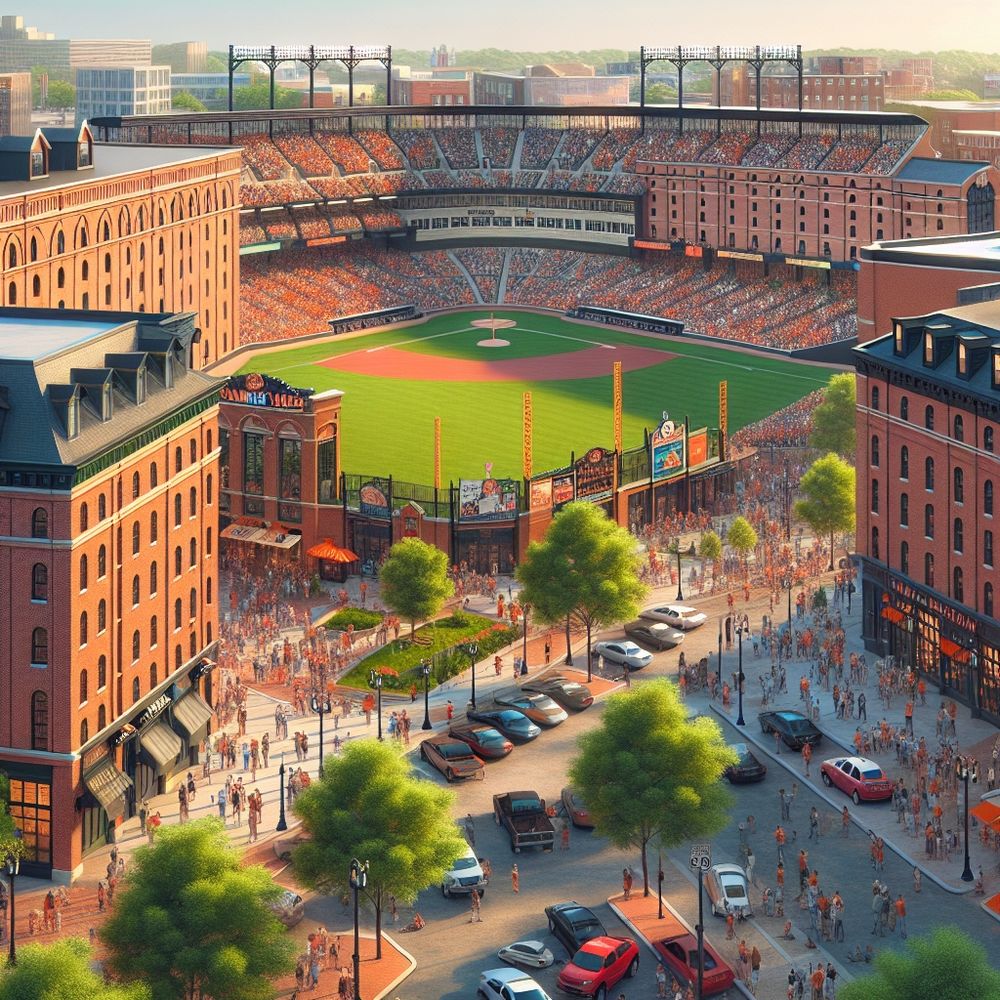 Camden Yards gets a few extra warehouses in this AI-generated image.