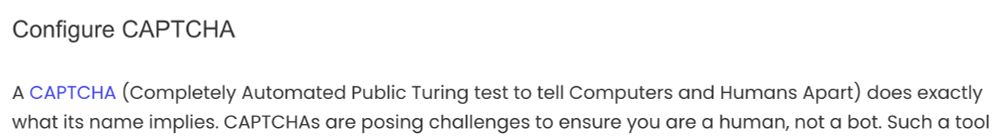 Screenshot of an explanation of the majestic acronym CAPTCHA - Completely Automated Public Turing test to tell Computers and Humans Apart