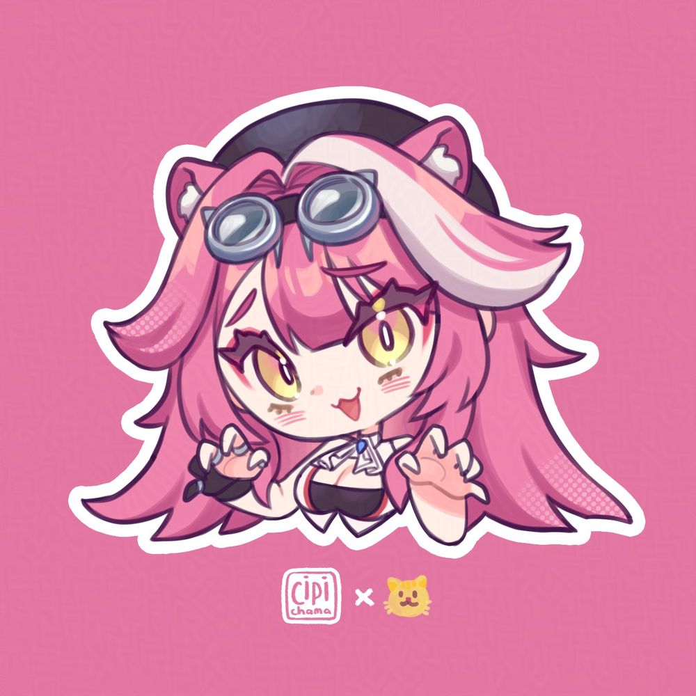 The art sample for the ych art raffle. A half chibi of Raora Panthera, a vtuber from Hololive EN.