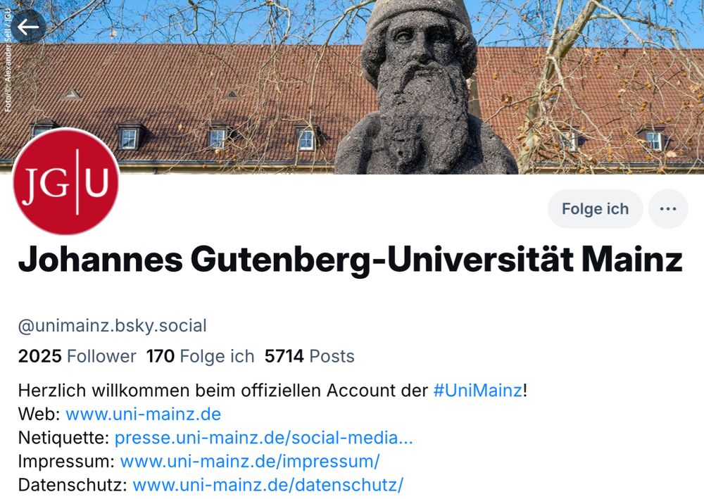 Bsky profil der Johannes Gutenberg-Universität Mainz