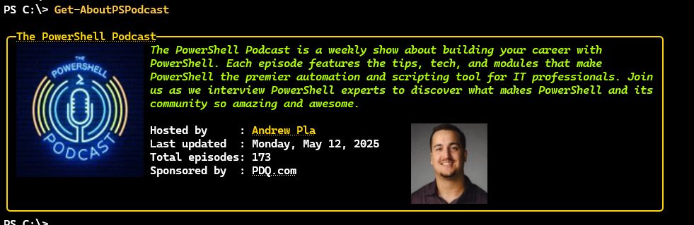 About the PowerShell podcast https://github.com/jdhitsolutions/PSPodcast