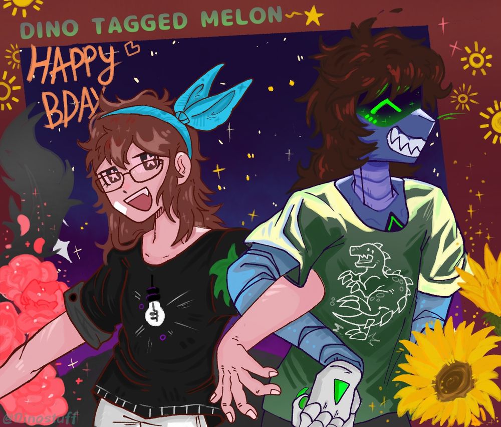 An OMORI styled tag mechanic with my murder drones Sona and melon
