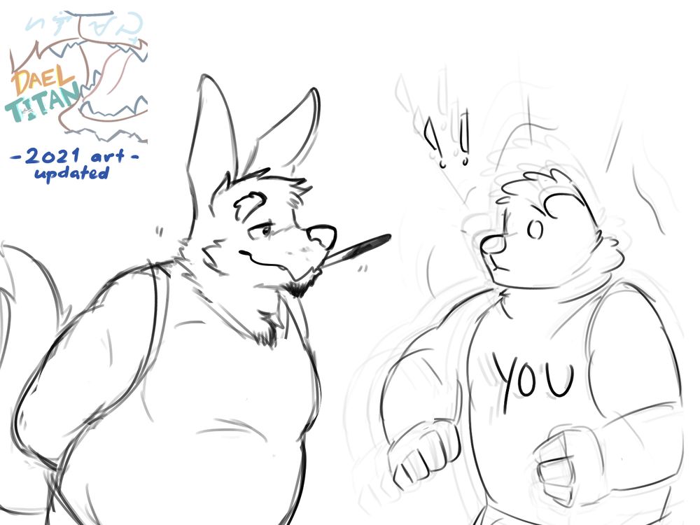 (continued) the "You" character suddenly gets smaller, with Dael now eye-level with them, but slightly taller.