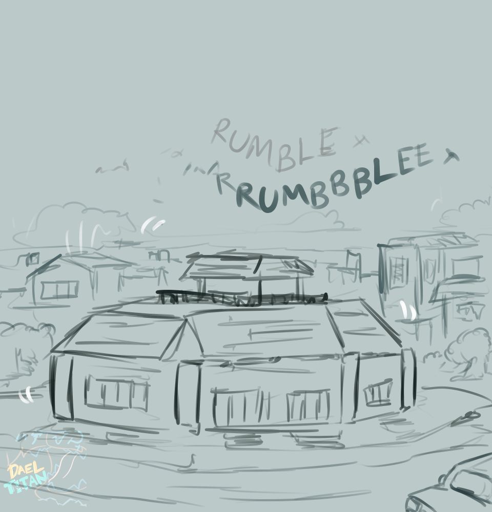 A restaurant in a city rumbles ominously from the outside