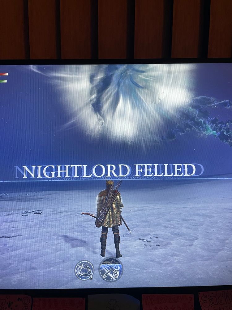 A victory screen from the game ‘Elden Ring: Nightreign’ with the text ‘NIGHTLORD FELLED.’