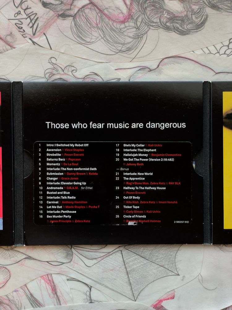 The inside CD jacket of the album ‘Humanz’ by Gorillaz.