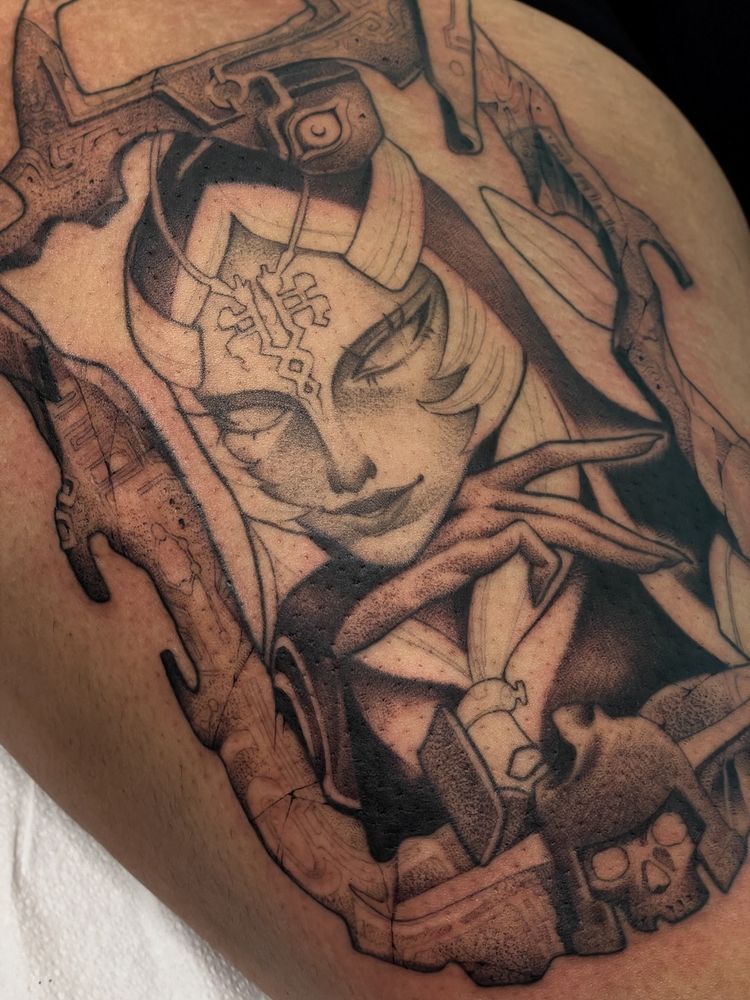 A tattoo in progress depicting the character Midna from the game ‘The Legend of Zelda: Twilight Princess.’