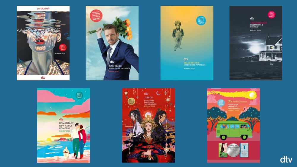 Cover der dtv-Vorschauen: Literatur, Sachbuch, Belletristik, Taschenbuch, Romantasy/New Adult/RomCom, dtv junior, dtv Reihe Hanser