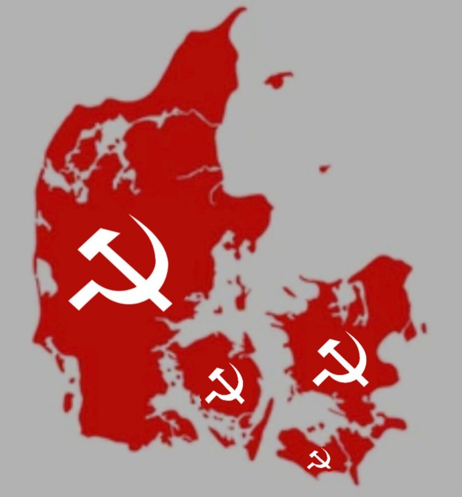 Map of Denmark with hammer and sickle 