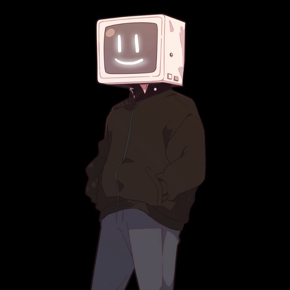 PNGtuber mit Fernseher auf dem Kopf mit Smiley