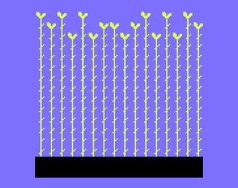 Screen capture of video game Lichen Warrior, with tall plants.