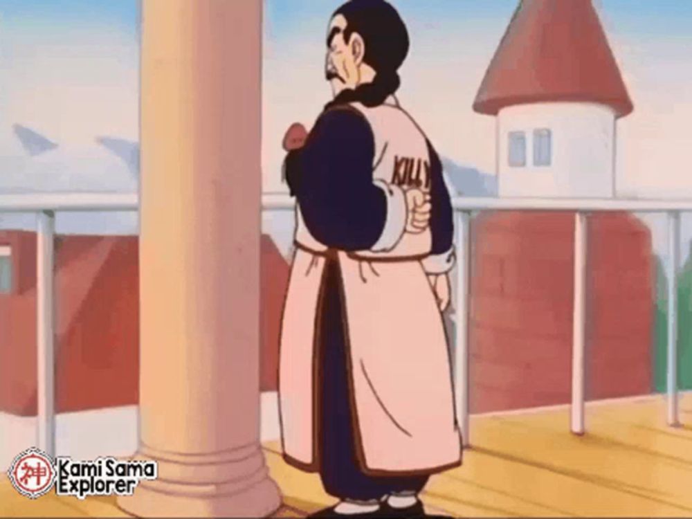 a cartoon character from dragon ball z standing on a balcony