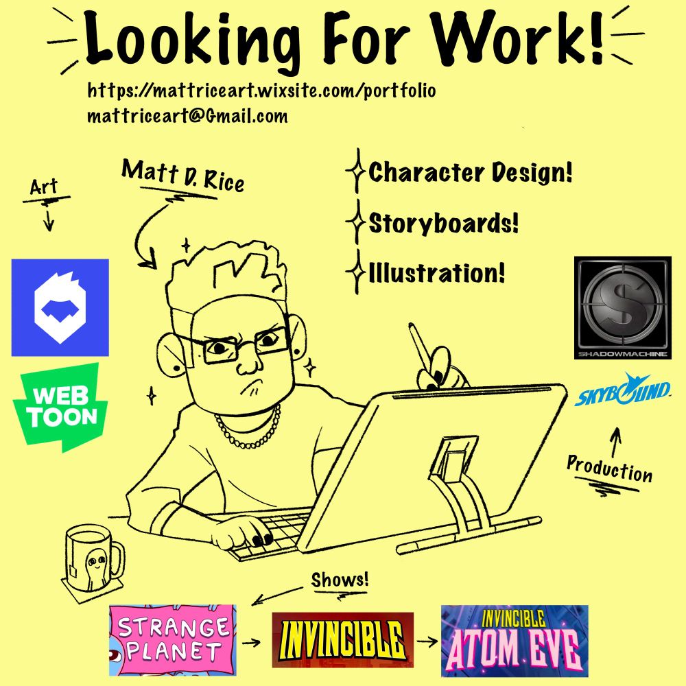 Looking for work illustration self portrait w/ contact info and "quick" resume