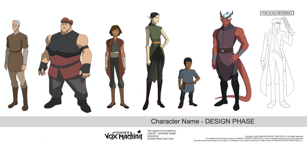 Legend of Vox Machina character design test lineup with color