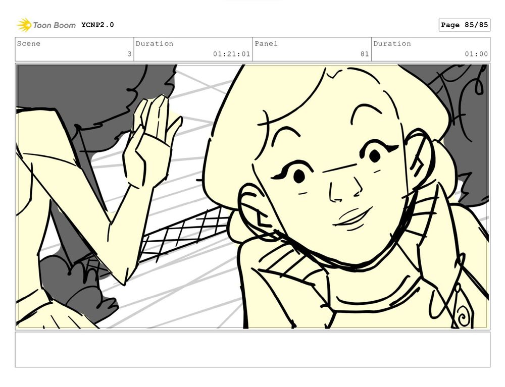 Storyboard frame of a little girl at the park excited to see a statue with her parent