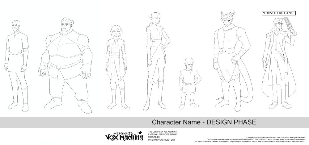 Legend of Vox Machina character design test lineup in black and white