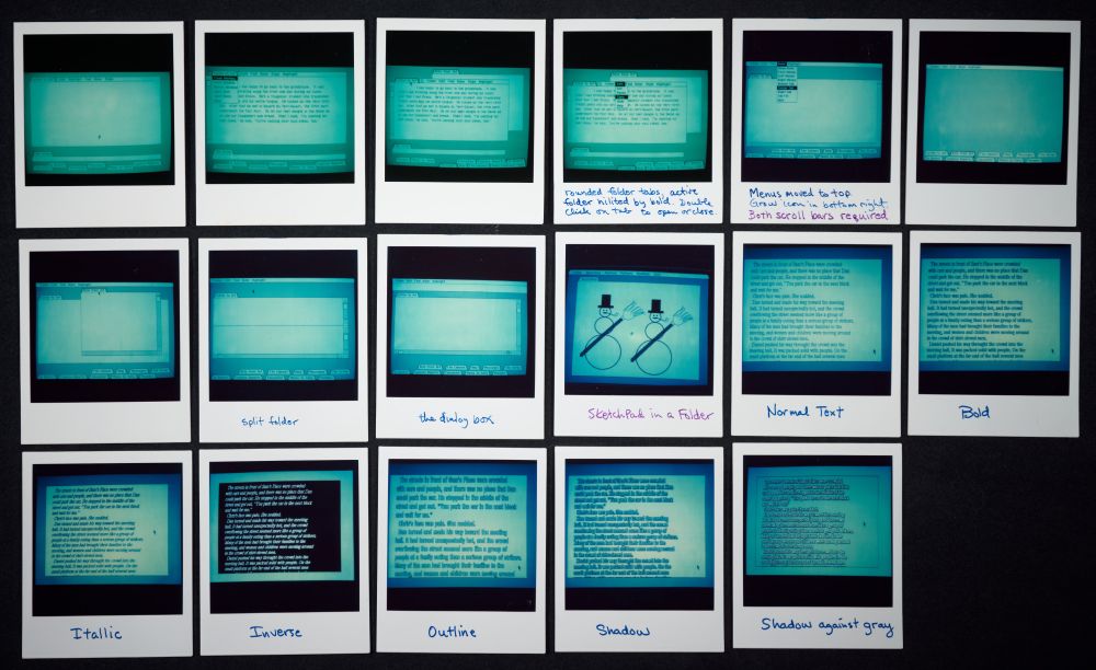 Polaroids by Bill Atkinson of the early user interfaces for the Apple Lisa Computer. 