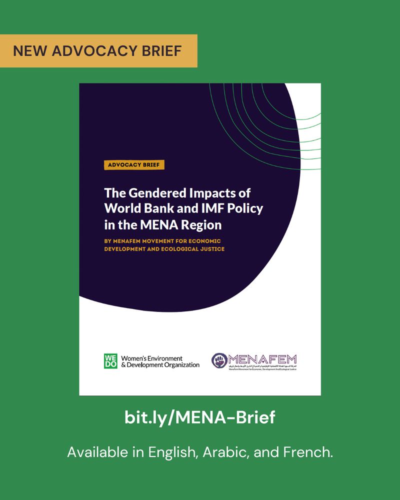 New Advocacy Brief — The Gendered Impacts of World Bank and IMF Policy in the MENA Region By MENA Fem and WEDObit.ly/MENA-BriefAvailable in English, Arabic, and French.
