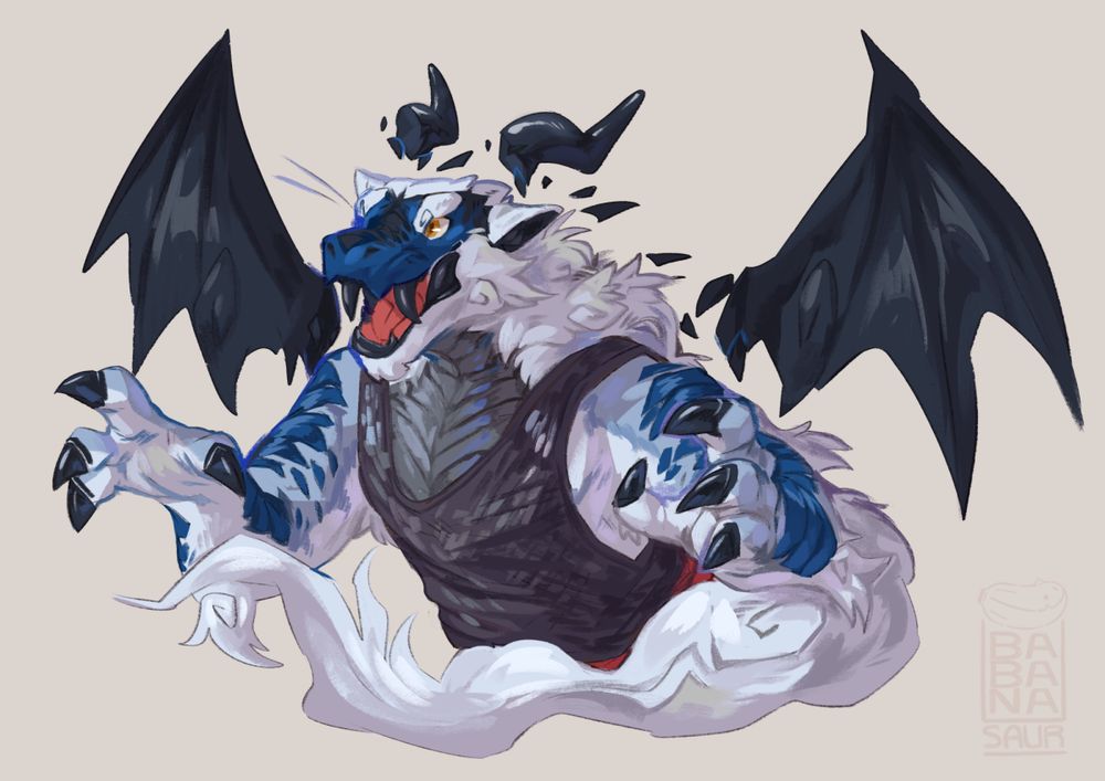 an illustration of a dragon person doing a pose and roaring