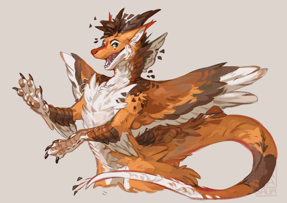 drawing of a fox dragon doing a silly little pose