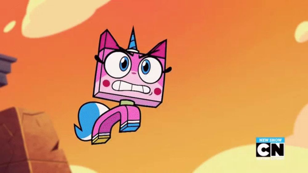 a cartoon cat with a horn is flying in the air with cn written on the bottom right